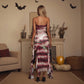 Robe de soirée bustier à volants et finition métallisée
