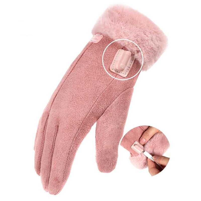 Gants chauffants rechargeables avec poignets en fausse fourrure