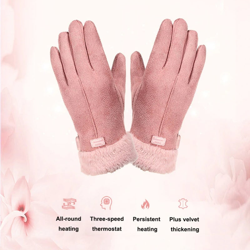 Gants chauffants rechargeables avec poignets en fausse fourrure