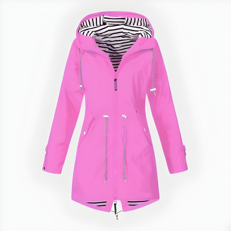 Veste de pluie pour femme avec capuche et doublure rayée