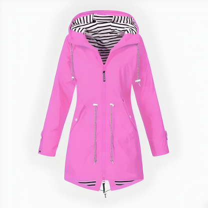 Veste de pluie pour femme avec capuche et doublure rayée