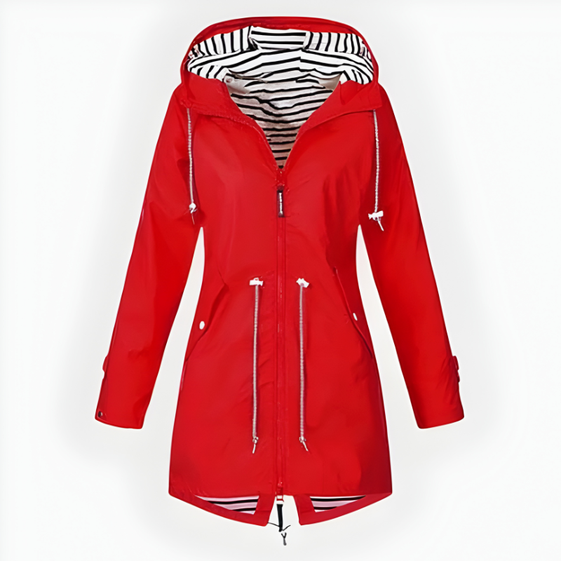 Veste de pluie pour femme avec capuche et doublure rayée