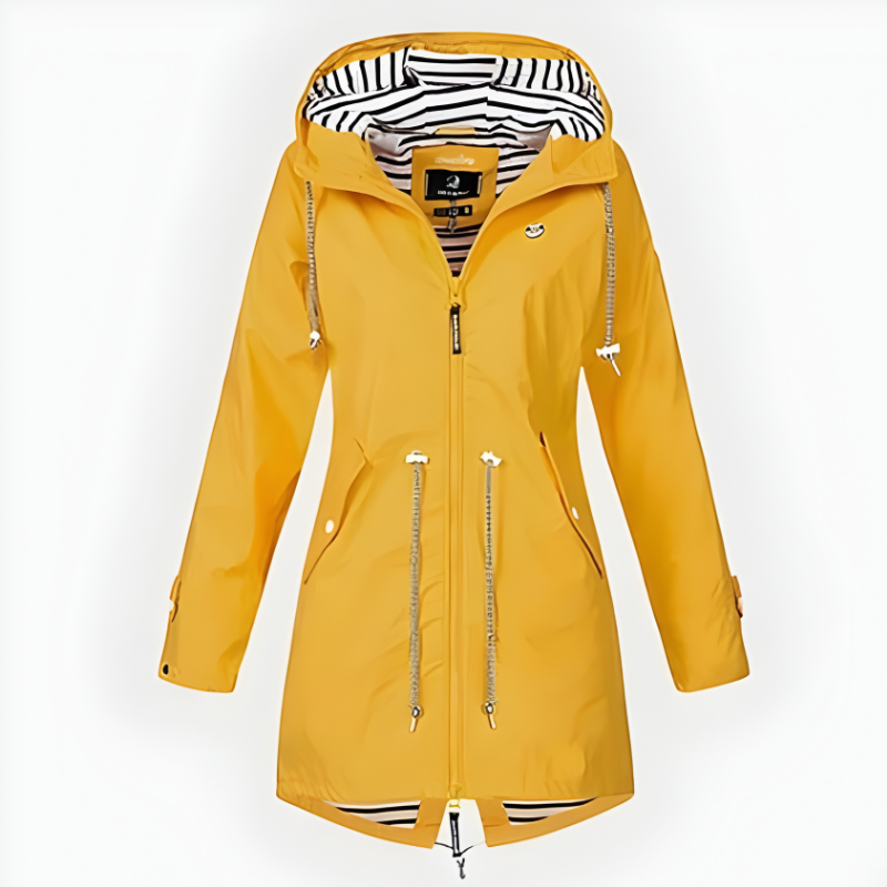 Veste de pluie pour femme avec capuche et doublure rayée
