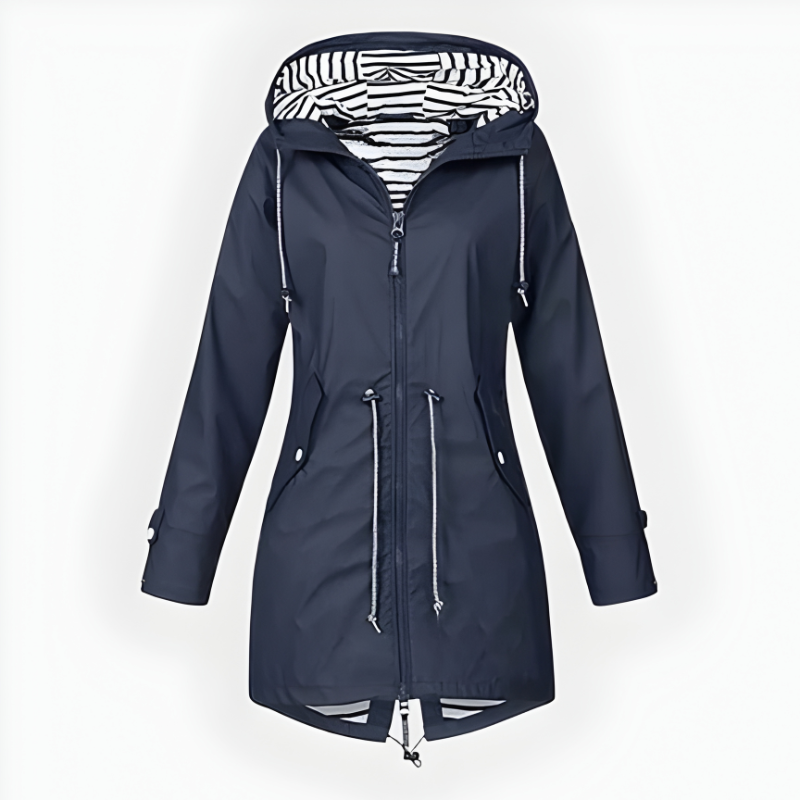Veste de pluie pour femme avec capuche et doublure rayée