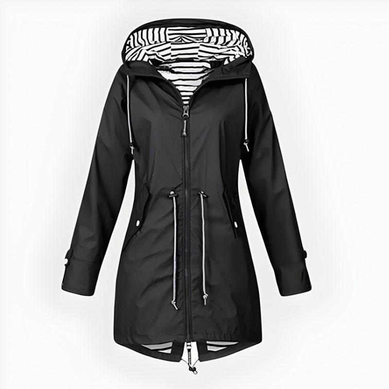 Veste de pluie pour femme avec capuche et doublure rayée