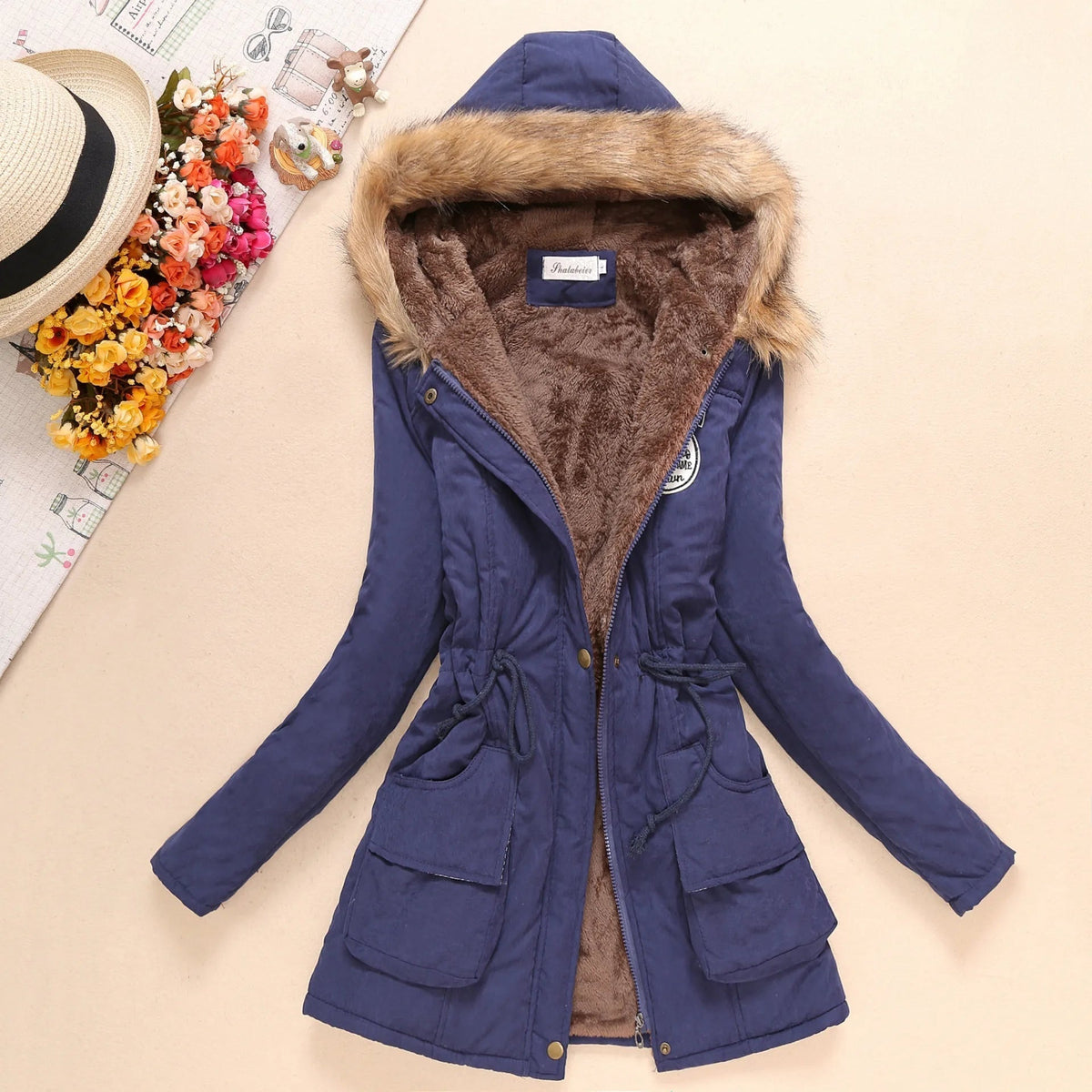 Manteau à capuche pour femme avec doublure polaire