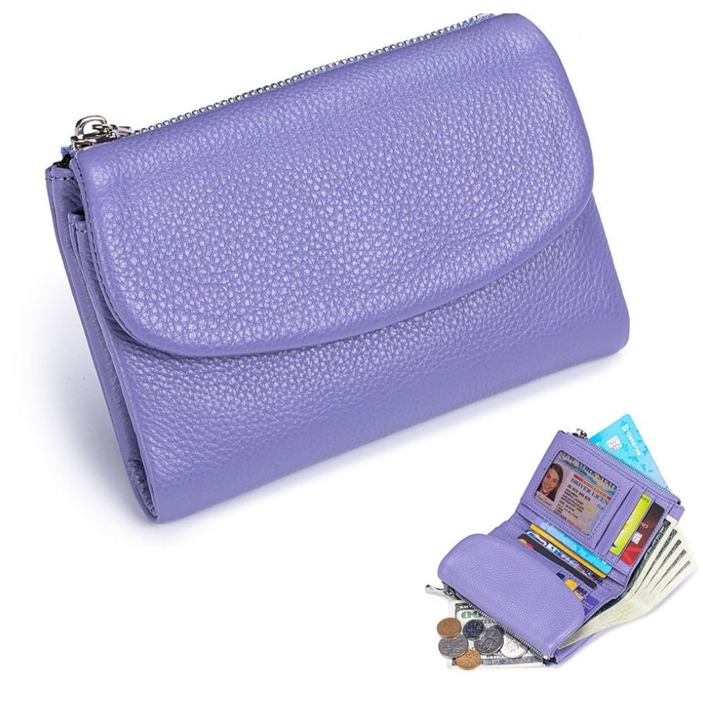 Portefeuille femme en cuir avec poches zippées et porte-cartes