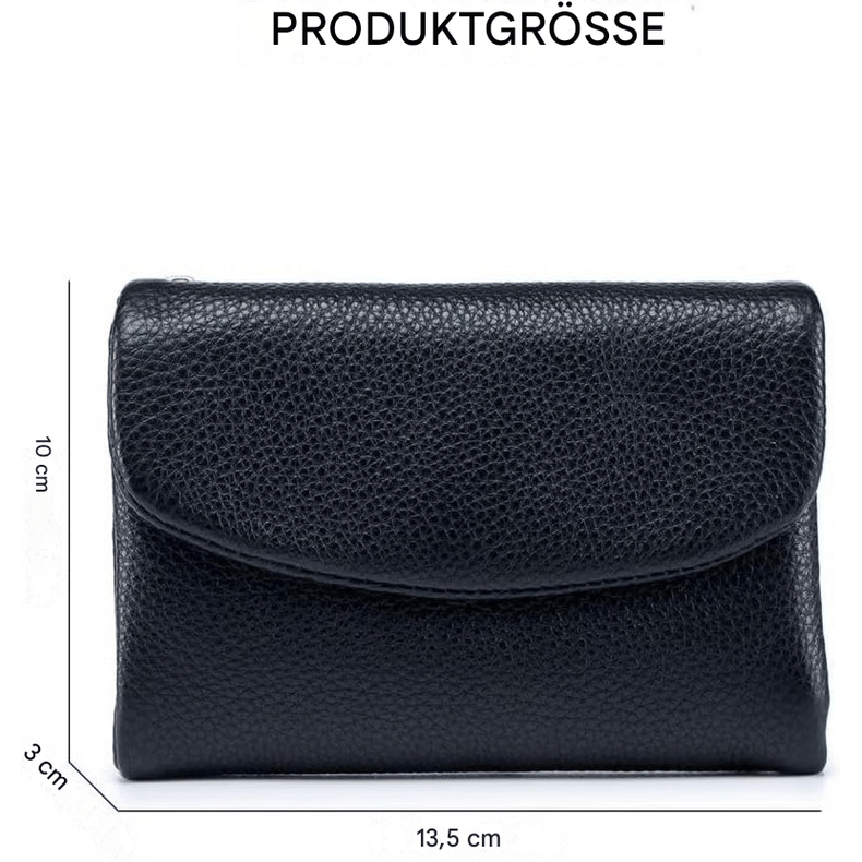 Portefeuille femme en cuir avec poches zippées et porte-cartes