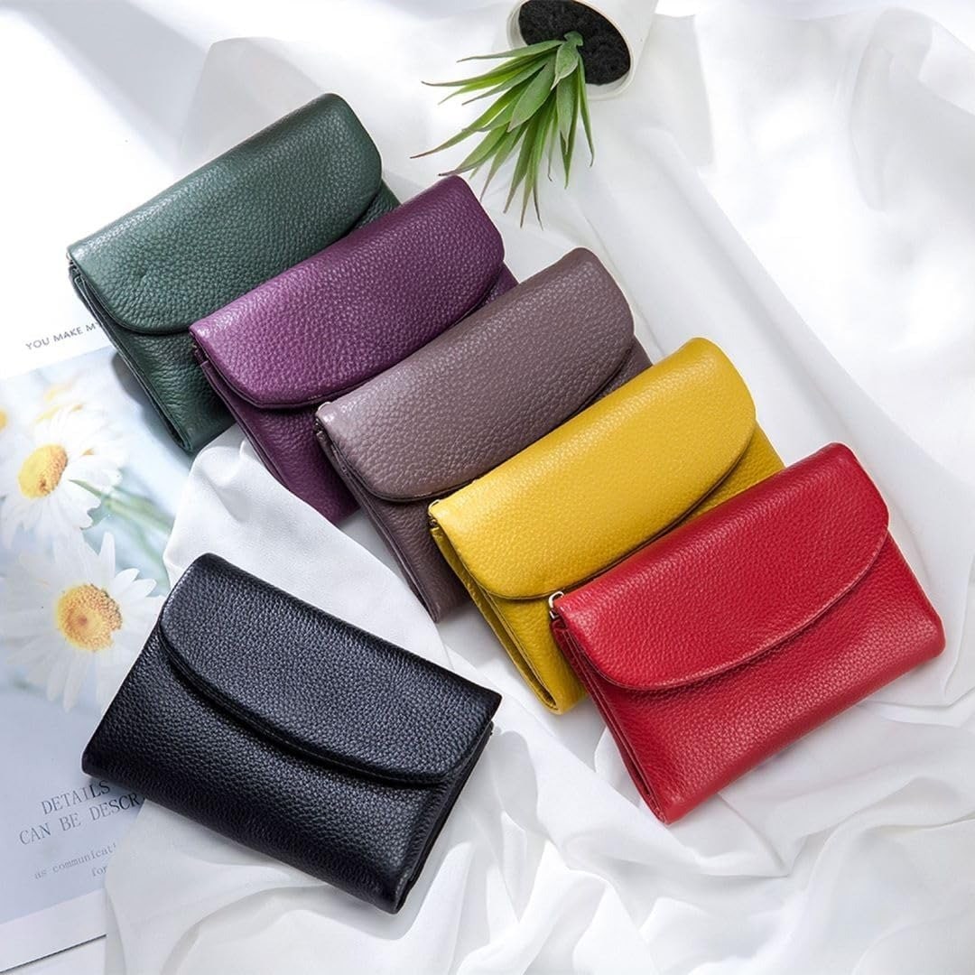 Portefeuille femme en cuir avec poches zippées et porte-cartes