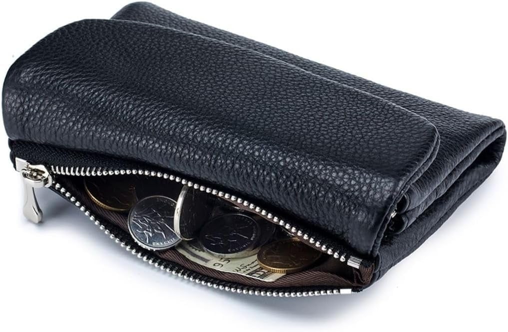 Portefeuille femme en cuir avec poches zippées et porte-cartes