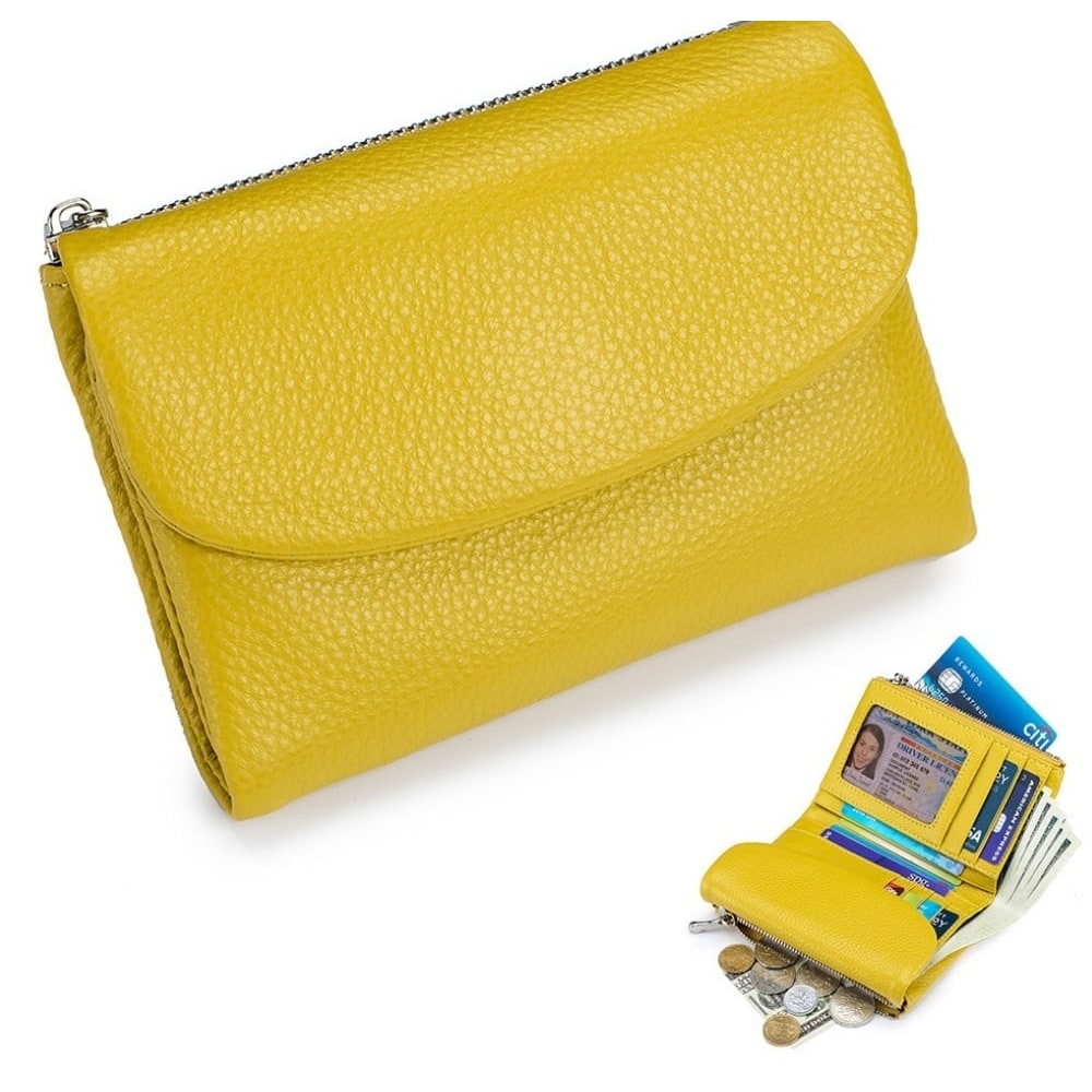 Portefeuille femme en cuir avec poches zippées et porte-cartes