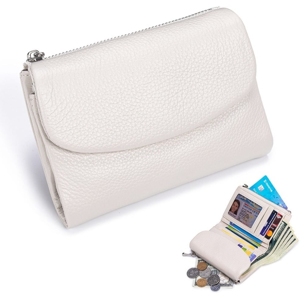 Portefeuille femme en cuir avec poches zippées et porte-cartes
