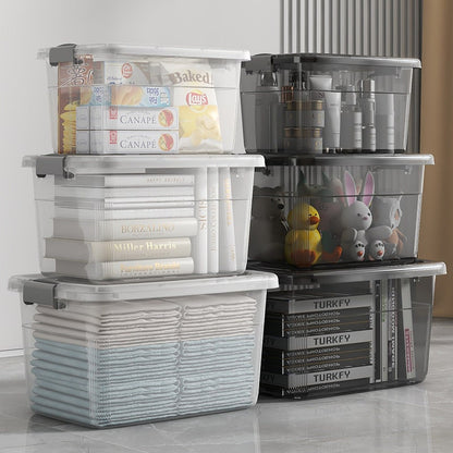 Boîte de rangement plastique empilable à couvercle et poignée