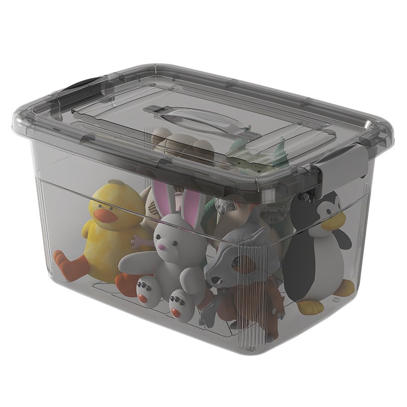 Boîte de rangement plastique empilable à couvercle et poignée
