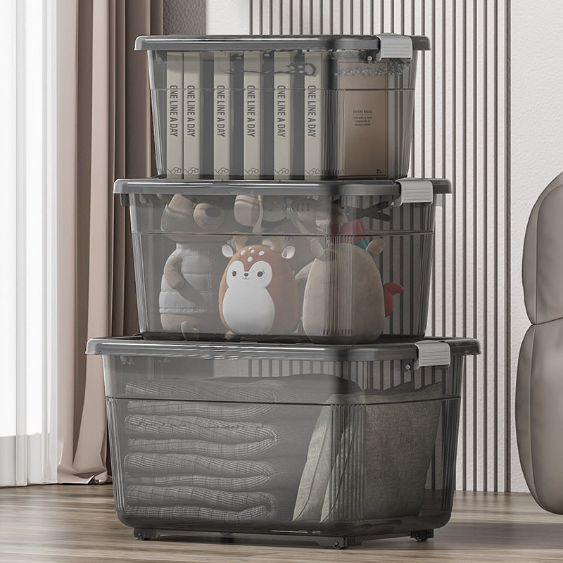 Boîte de rangement plastique empilable à couvercle et poignée