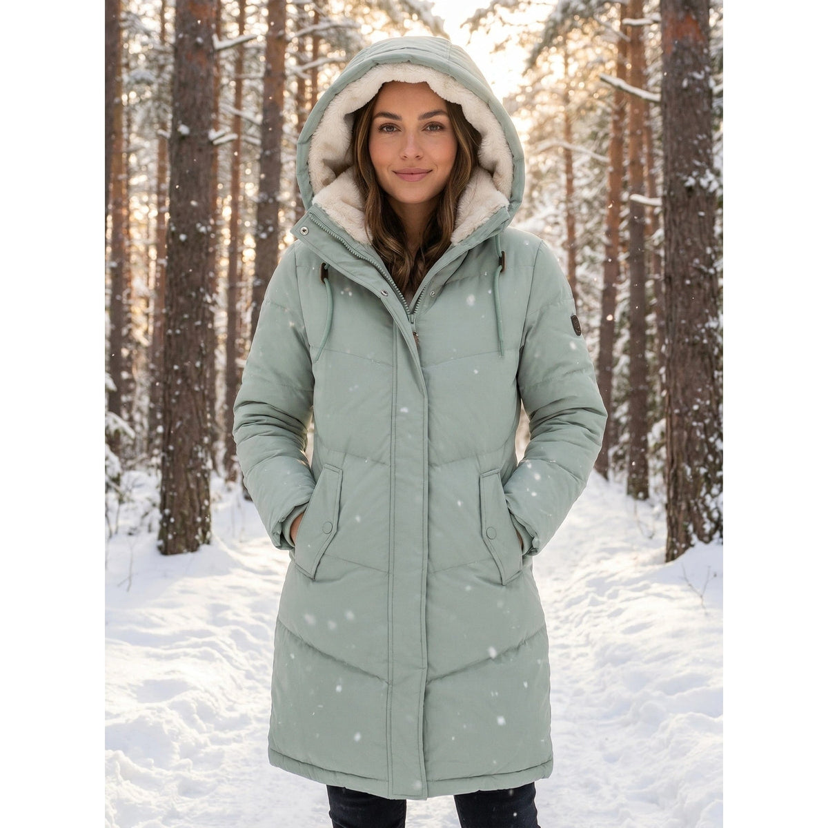 Doudoune mi-longue pour femme avec capuche doublée polaire