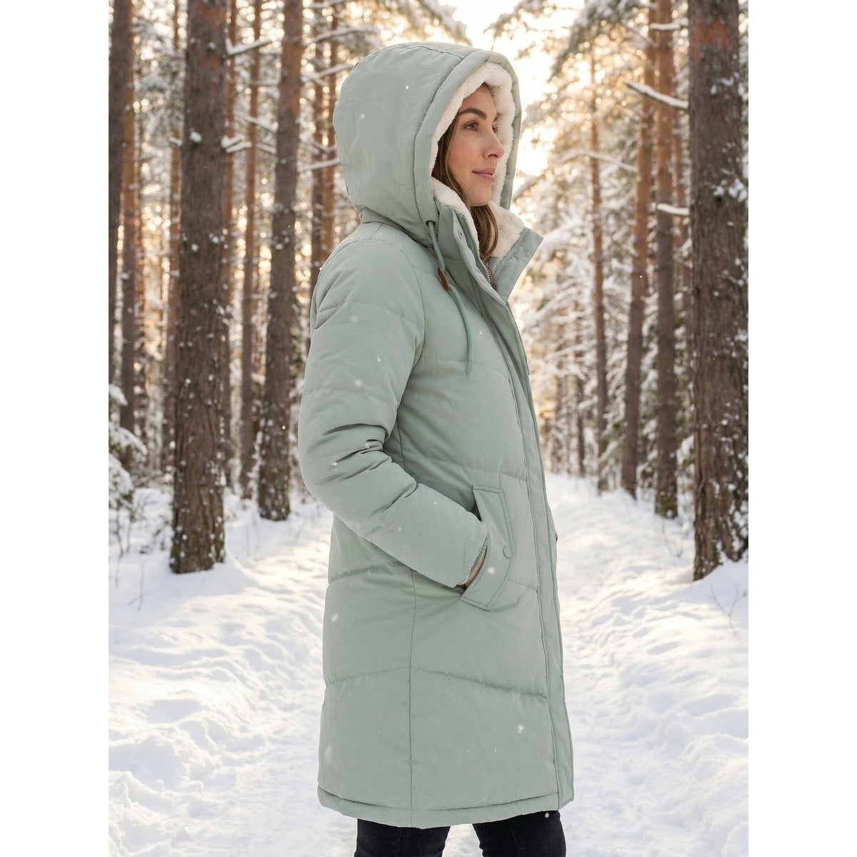 Doudoune mi-longue pour femme avec capuche doublée polaire