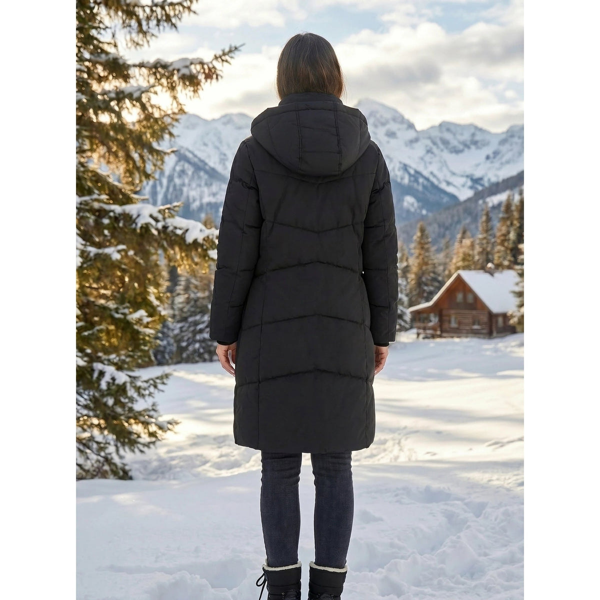 Doudoune mi-longue pour femme avec capuche doublée polaire