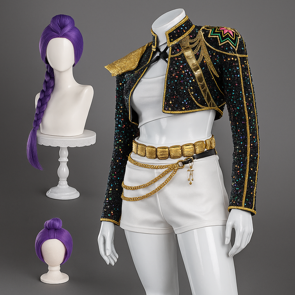 Costume de danse à sequins avec veste courte et ceinture à chaînes