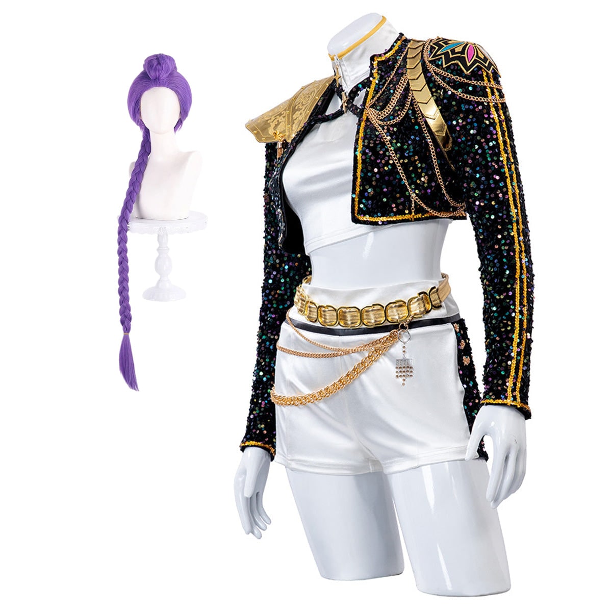 Costume de danse à sequins avec veste courte et ceinture à chaînes