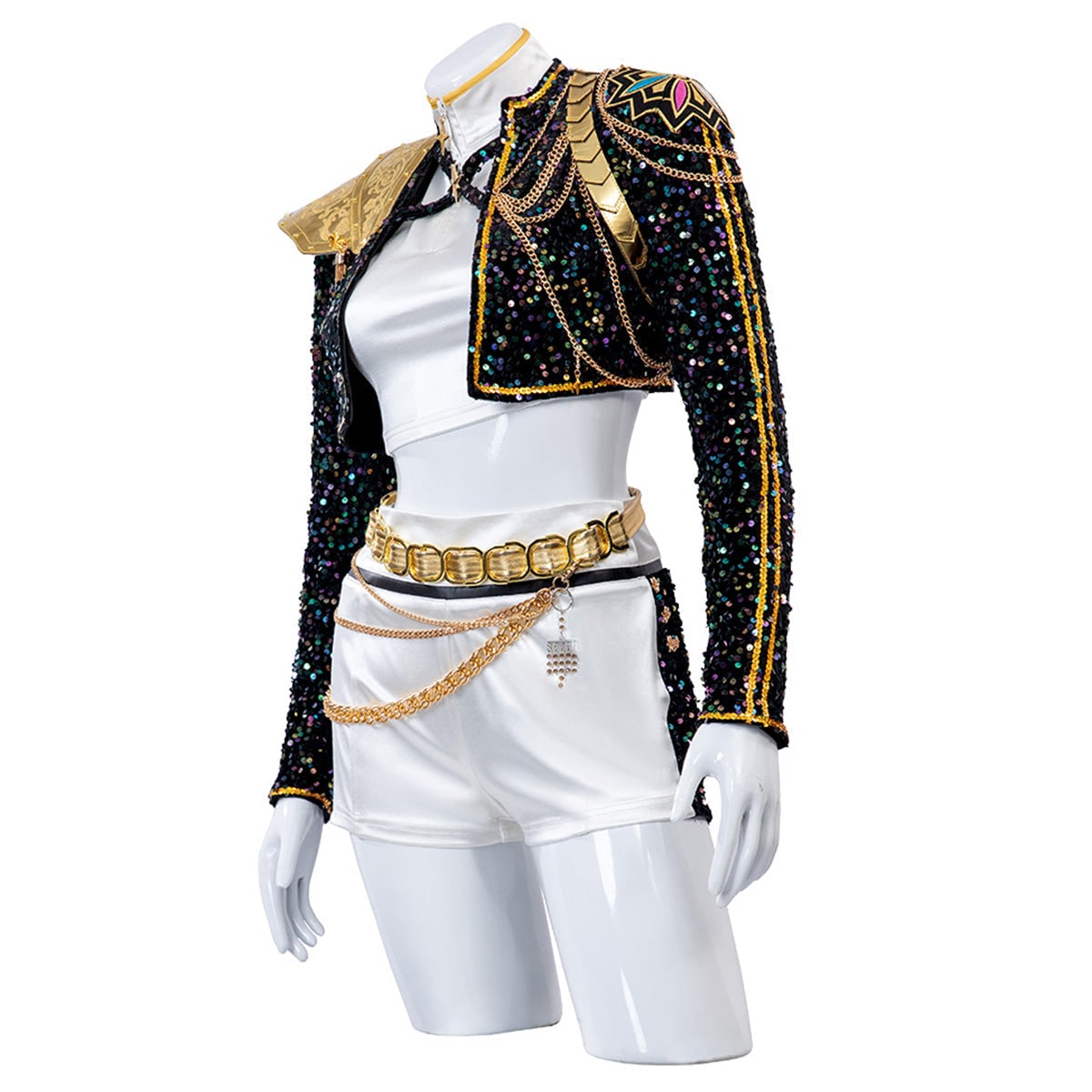 Costume de danse à sequins avec veste courte et ceinture à chaînes