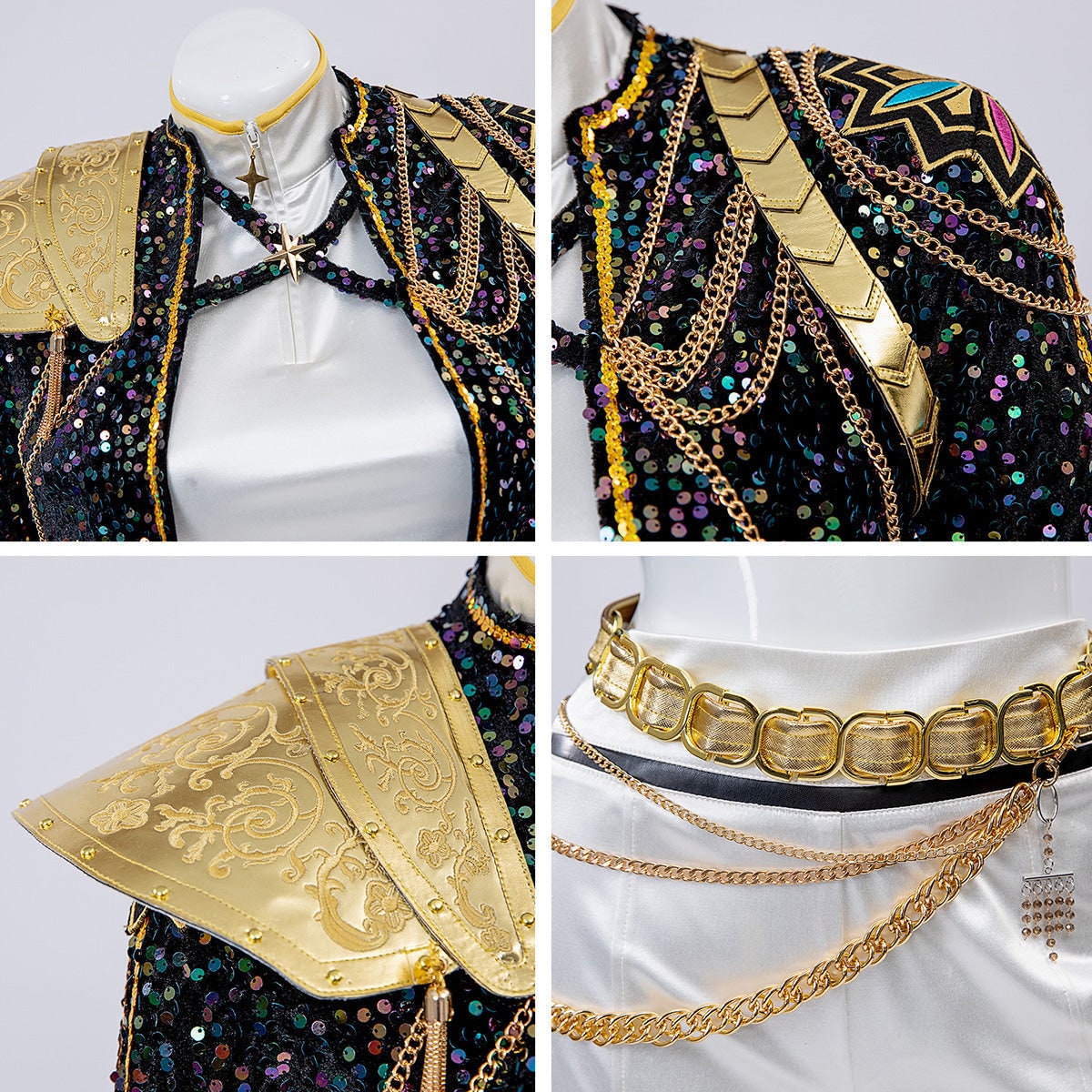 Costume de danse à sequins avec veste courte et ceinture à chaînes
