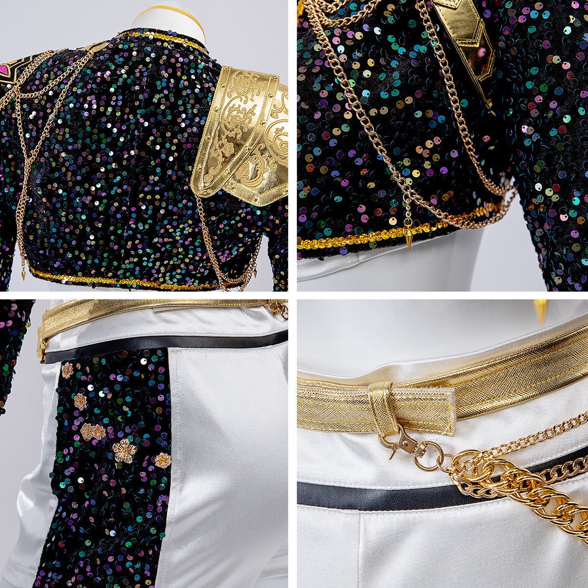 Costume de danse à sequins avec veste courte et ceinture à chaînes