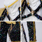Costume de danse à sequins avec veste courte et ceinture à chaînes