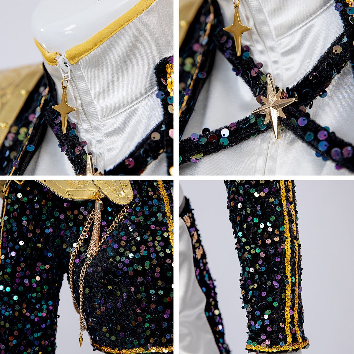 Costume de danse à sequins avec veste courte et ceinture à chaînes