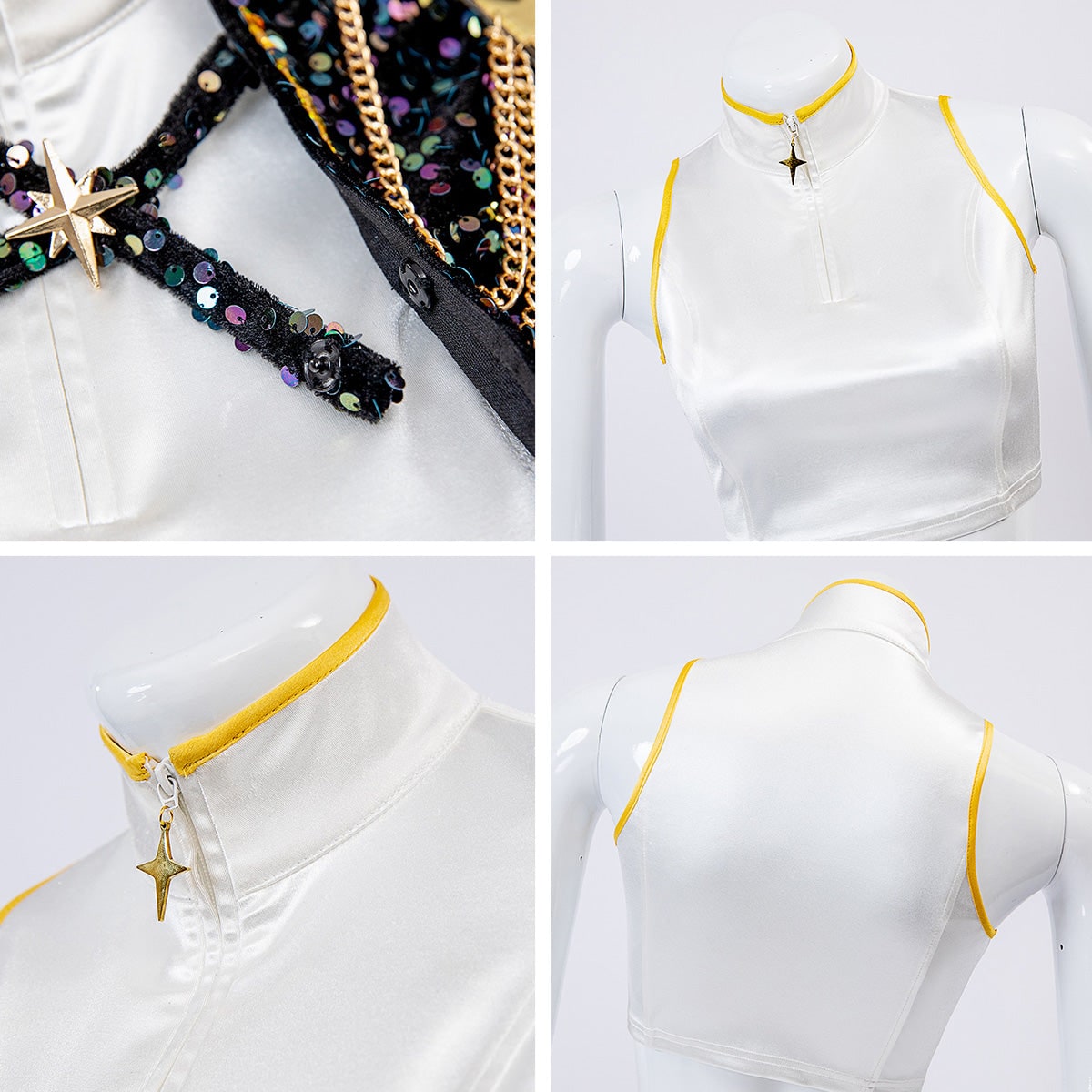 Costume de danse à sequins avec veste courte et ceinture à chaînes