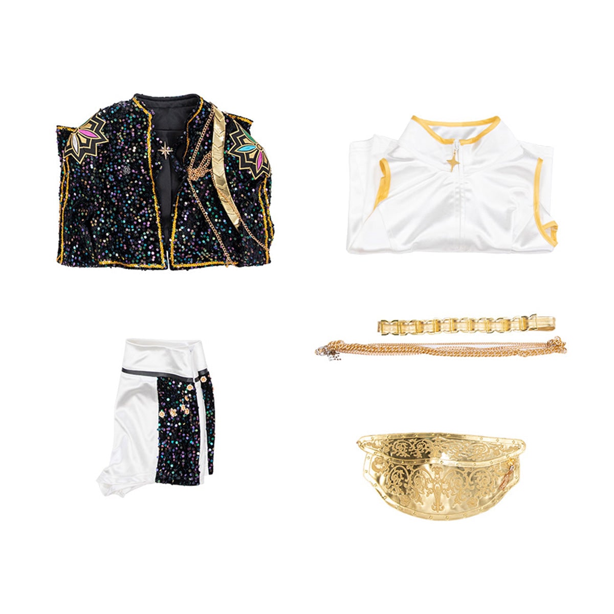 Costume de danse à sequins avec veste courte et ceinture à chaînes