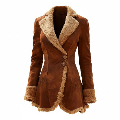 Veste ajustée pour femme en imitation daim avec bordures fourrées