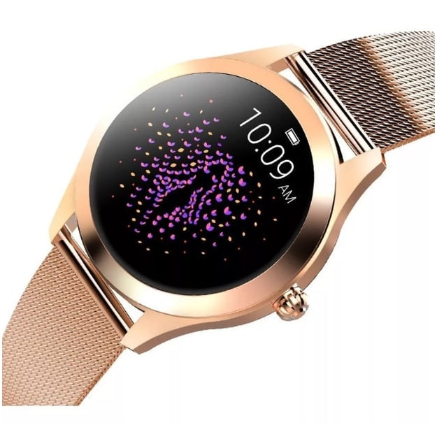 Montre connectée ronde pour femme avec bracelet métallique réglable