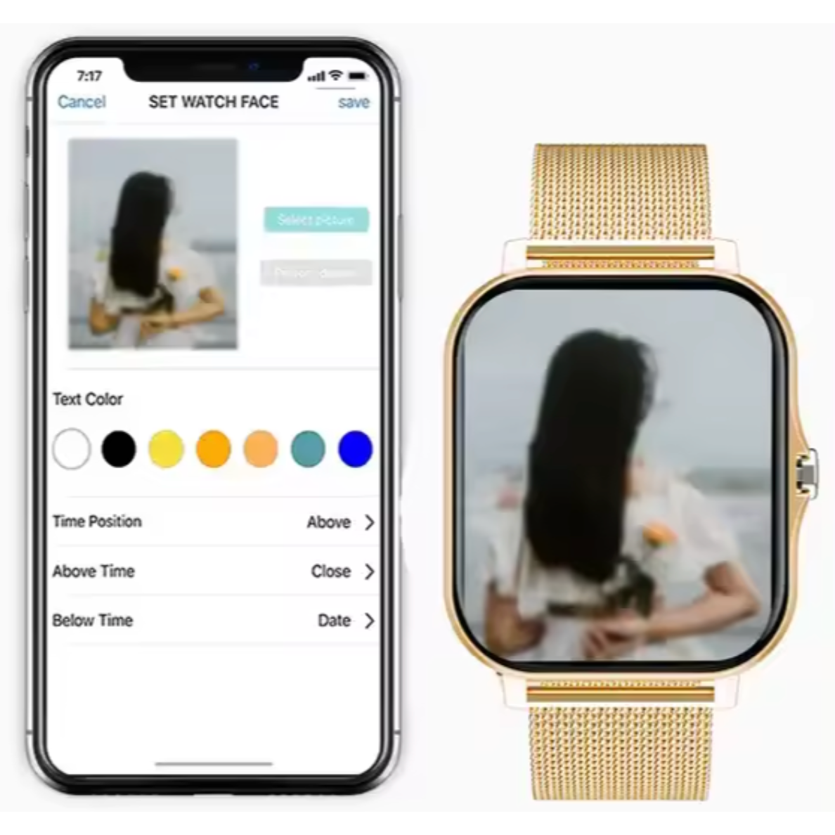 Montre connectée pour femme à écran tactile et bracelet métallique
