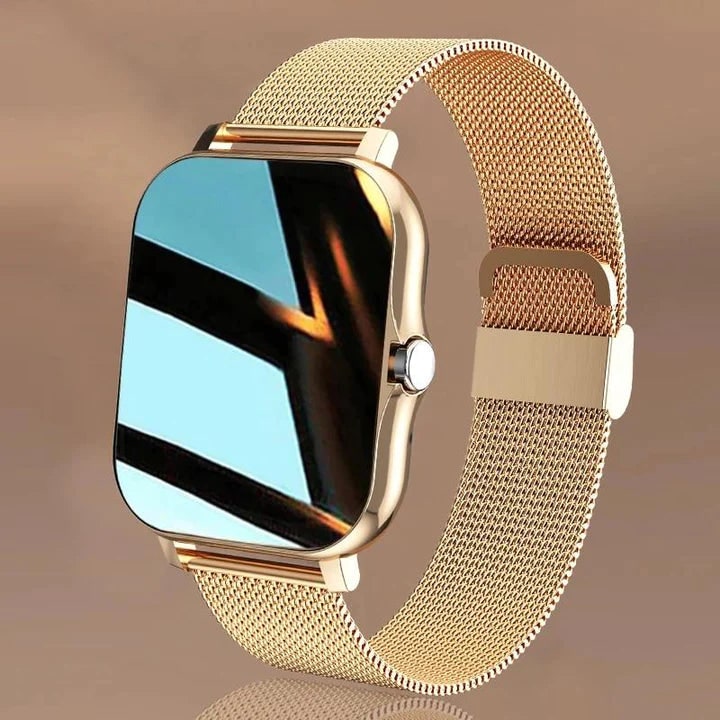 Montre connectée fine pour femme avec bracelet en maille métallique