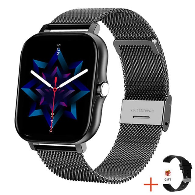 Montre connectée fine pour femme avec bracelet en maille métallique