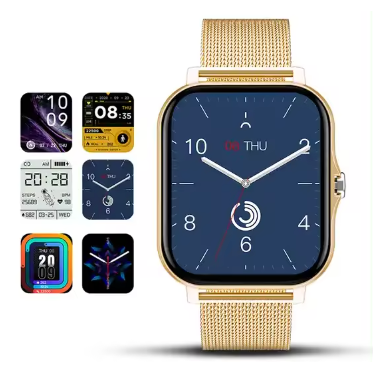 Montre connectée fine pour femme avec bracelet en maille métallique