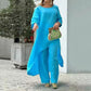 Ensemble femme en mélange de lin, tunique et pantalon large