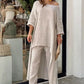 Ensemble femme en mélange de lin, tunique et pantalon large