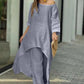 Ensemble femme en mélange de lin, tunique et pantalon large