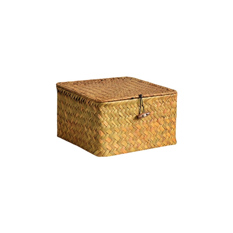 Panier de rangement tressé avec couvercle et fermoir
