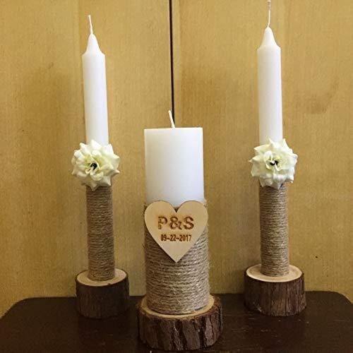 Lot de 3 bougeoirs rustiques en rondelles de bois