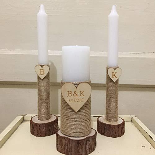 Lot de 3 bougeoirs rustiques en rondelles de bois