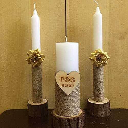 Lot de 3 bougeoirs rustiques en rondelles de bois