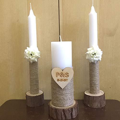 Lot de 3 bougeoirs rustiques en rondelles de bois