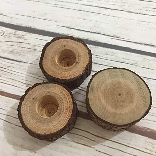 Lot de 3 bougeoirs rustiques en rondelles de bois