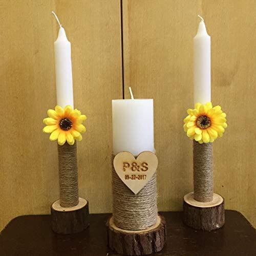 Lot de 3 bougeoirs rustiques en rondelles de bois