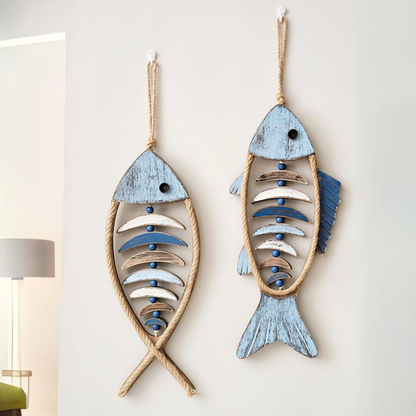 Décoration murale poisson en bois et corde, 47 × 21 cm