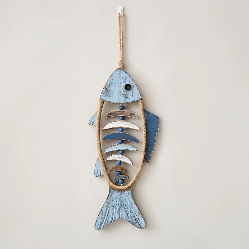 Décoration murale poisson en bois et corde, 47 × 21 cm