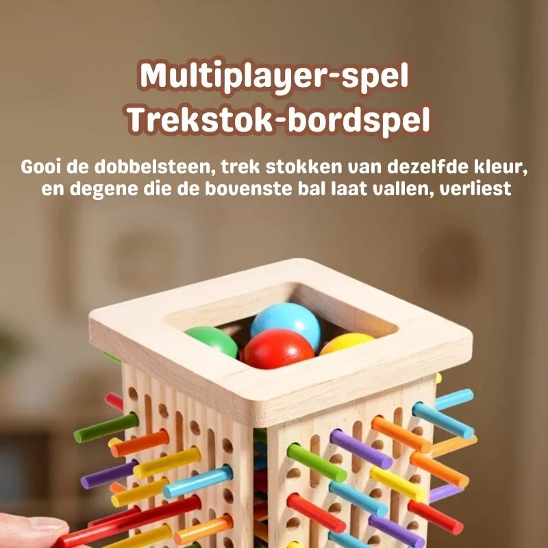Jeu de tour d'équilibre en bois avec bâtonnets et billes